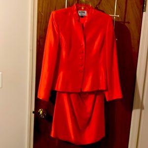 Kasper suit, coral color.